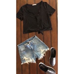 Mid/High Waist Distressed Shorts